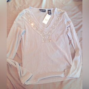 NWT New York and Company baby blue sheer blouse xs